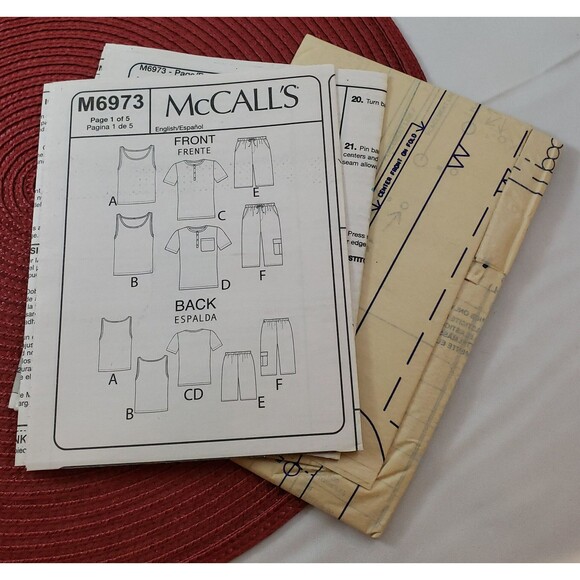 Men's Tank Tops, T-Shirt, Shorts McCall's M6973 Sewing Pattern, Elastic Waist - Picture 5 of 5
